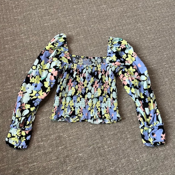 Free People Ariana Floral Printed Puff Sleeve Crop Top Small - Picture 7 of 7